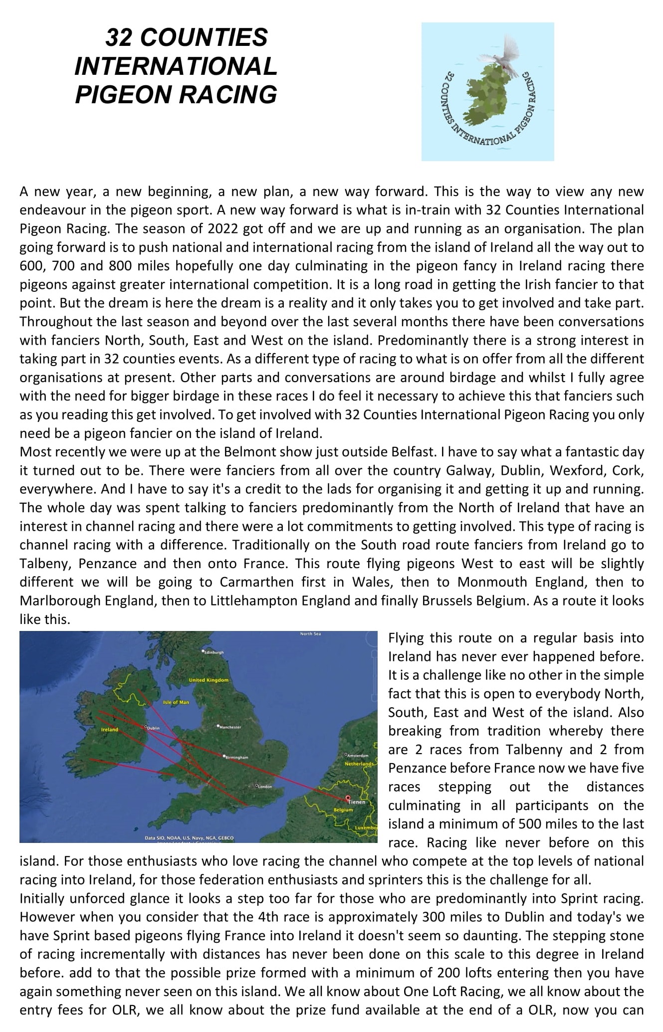 32 COUNTIES INTERNATIONAL PIGEON RACING - by Michael Feeney