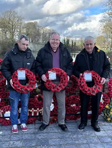 l to r Scott Irving Bill Southward and Raymond White photographed preparing to lay wreaths at Ypres on behalf of L.S.C. Cumbria Region R.P.R.A. and the S.N.F.C. 05 03z