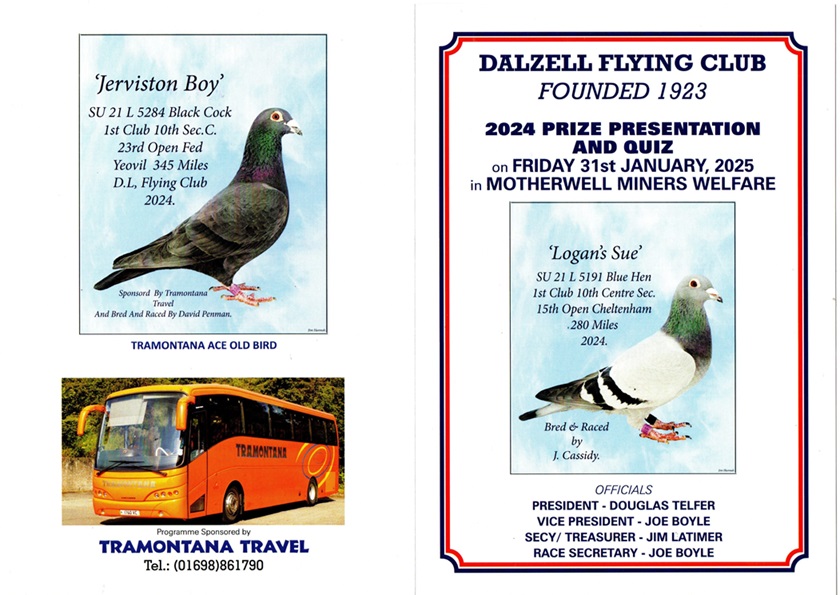 Brochure including winners details and photos of performance pigeons at Dalziel club 2 14 02 25a